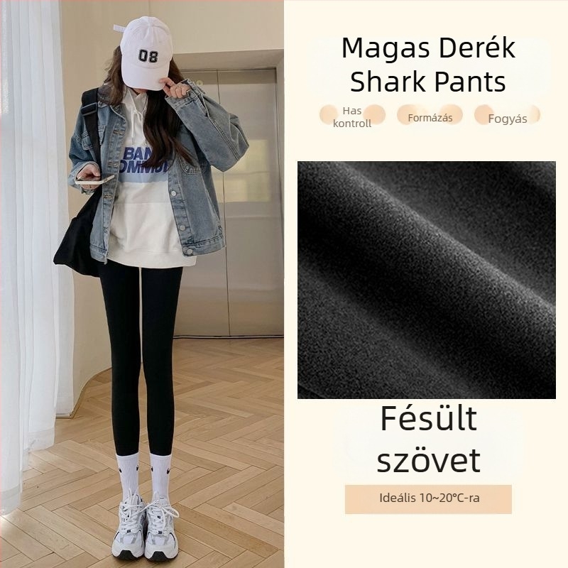 Női Shark nadrág, magas derekú, téli béléses, rugalmas és szoros jóga nadrág