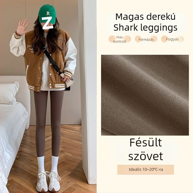 Női Shark nadrág, magas derekú, téli béléses, rugalmas és szoros jóga nadrág