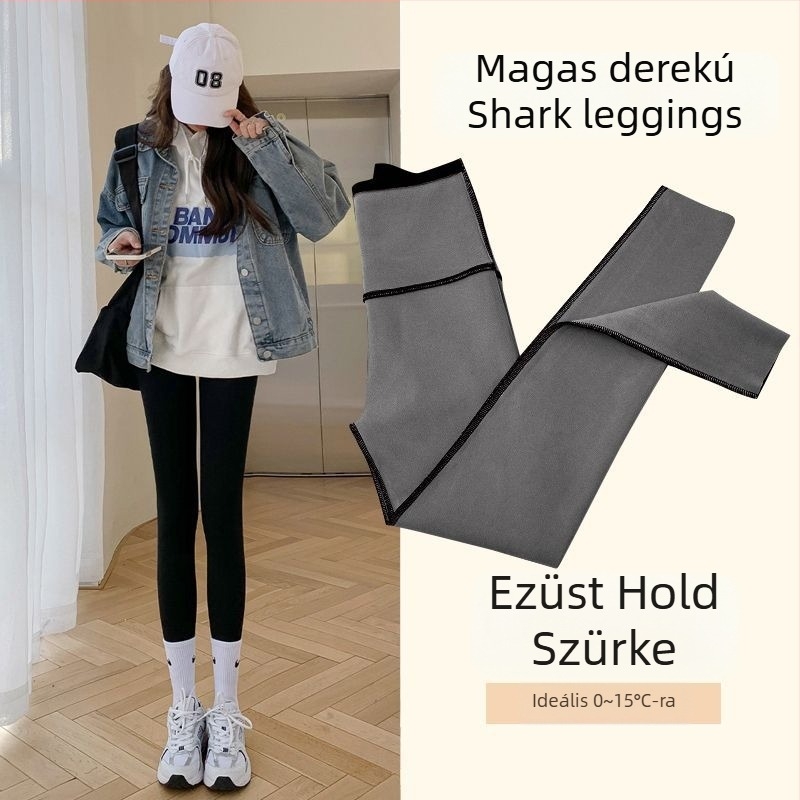 Női Shark nadrág, magas derekú, téli béléses, rugalmas és szoros jóga nadrág