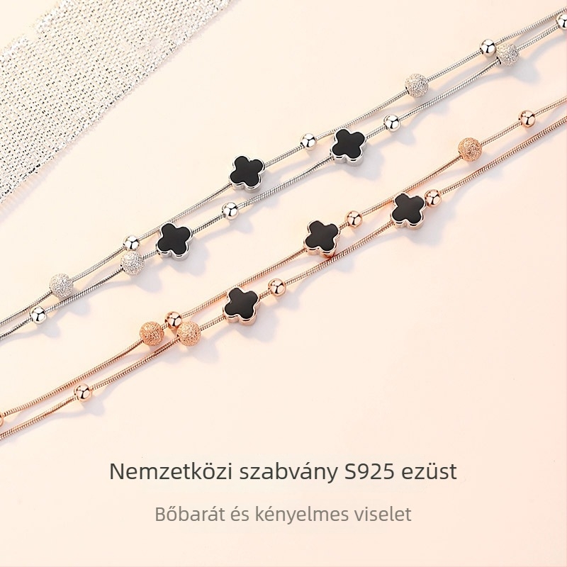 Női bokalenc ezüst S925, négylevelű lóhere mintával, 2023 tavasz, Koreai–Japán ihletésű