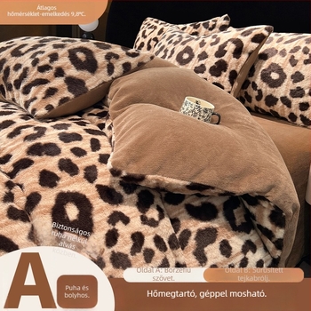 Maillard stílusú Rex nyúl velúr 4-részes ágyneműkészlet, tej-velúr és korall-velúr, leopard mintás, nordikus téli stílus