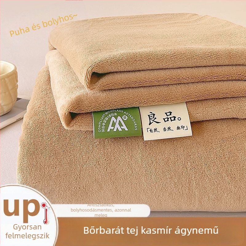 Tej velvet egyszínű lepedő készlet, 200×230×250 cm, fleece-béléssel, vastag, meleg, szálmentes, 3 darab