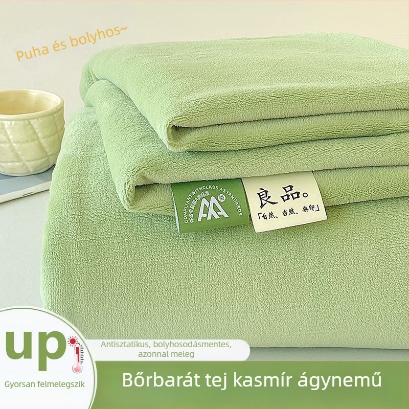 Tej velvet egyszínű lepedő készlet, 200×230×250 cm, fleece-béléssel, vastag, meleg, szálmentes, 3 darab
