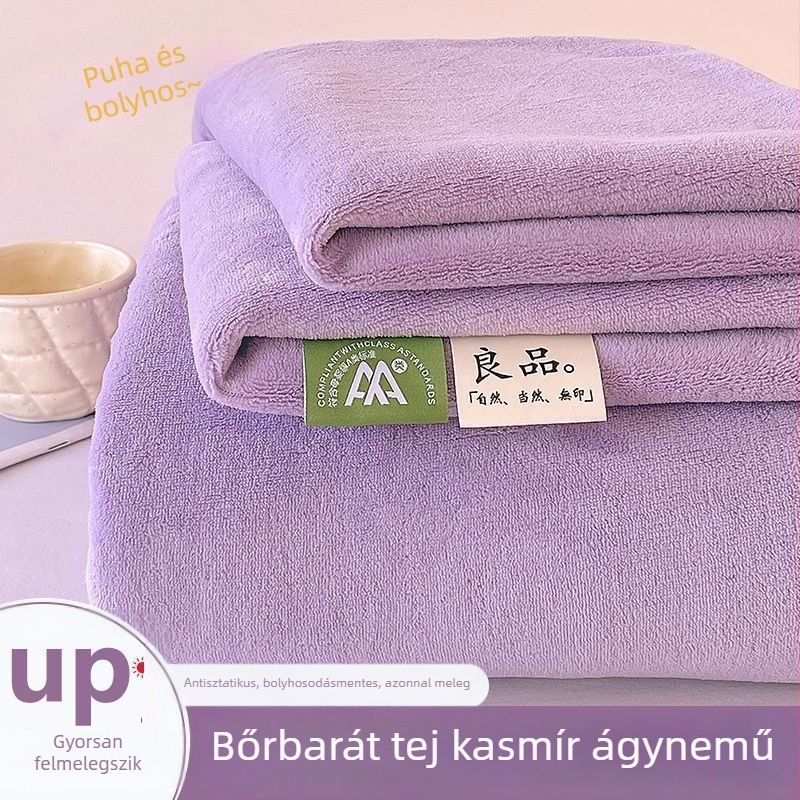 Tej velvet egyszínű lepedő készlet, 200×230×250 cm, fleece-béléssel, vastag, meleg, szálmentes, 3 darab