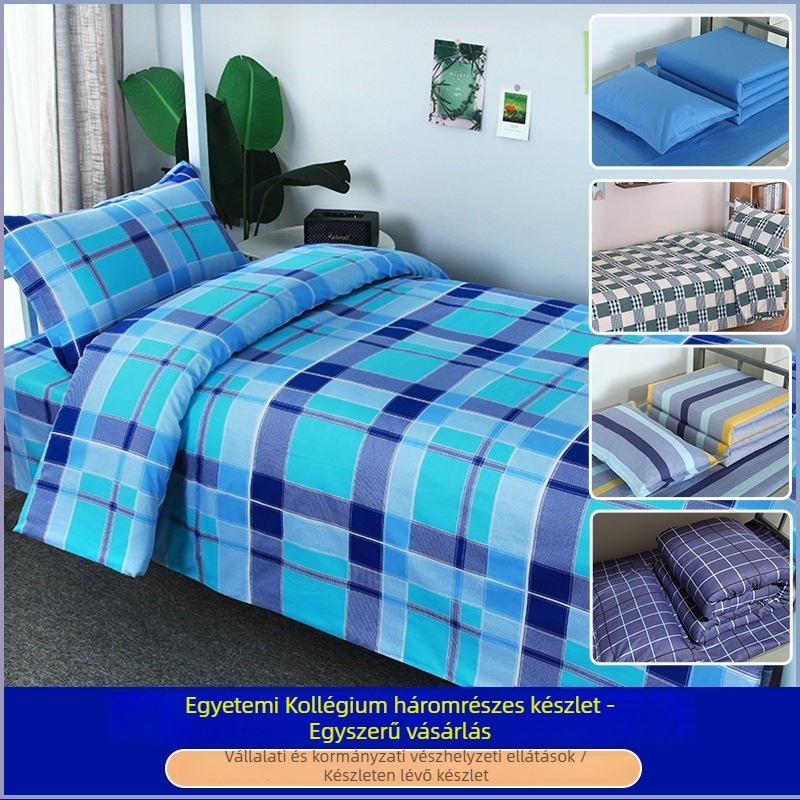 Három darabos kollégiumi ágyneműkészlet 100% pamutból csíkos mintával; reaktív színezésű anyag; Twill, bolyhosított és quiltelt szövés; tartalmaz ágyneműhuzatot, dunyhahuzat és párnahuzatokat