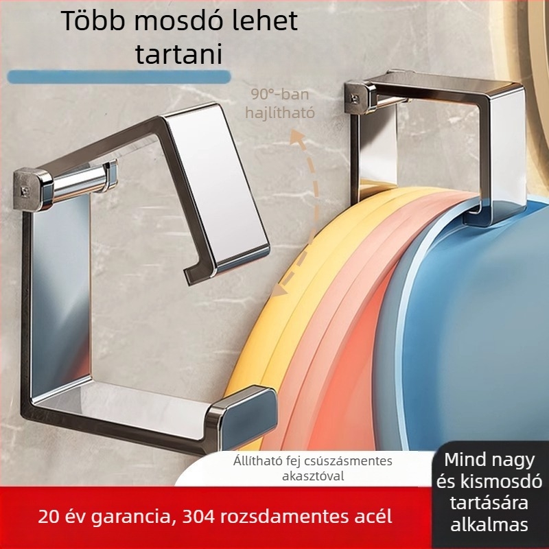 Rozsdamentes acél mosdó akasztó fúrás nélküli rögzítés — modern minimalist dizájn, egyetlen akasztó, teher 1–3 kg