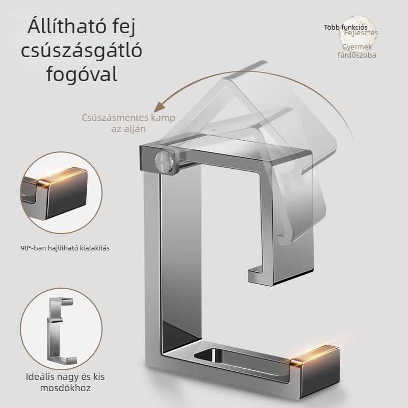 Rozsdamentes acél mosdó akasztó fúrás nélküli rögzítés — modern minimalist dizájn, egyetlen akasztó, teher 1–3 kg