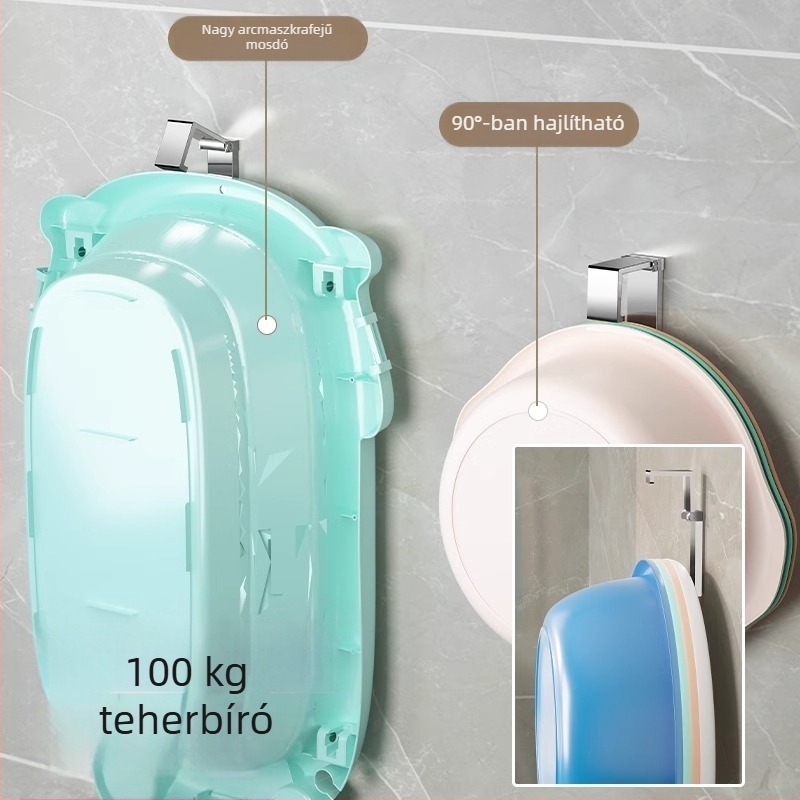 Rozsdamentes acél mosdó akasztó fúrás nélküli rögzítés — modern minimalist dizájn, egyetlen akasztó, teher 1–3 kg