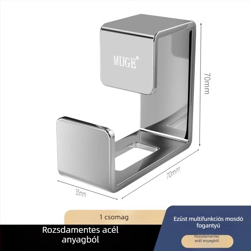 Rozsdamentes acél mosdó akasztó fúrás nélküli rögzítés — modern minimalist dizájn, egyetlen akasztó, teher 1–3 kg