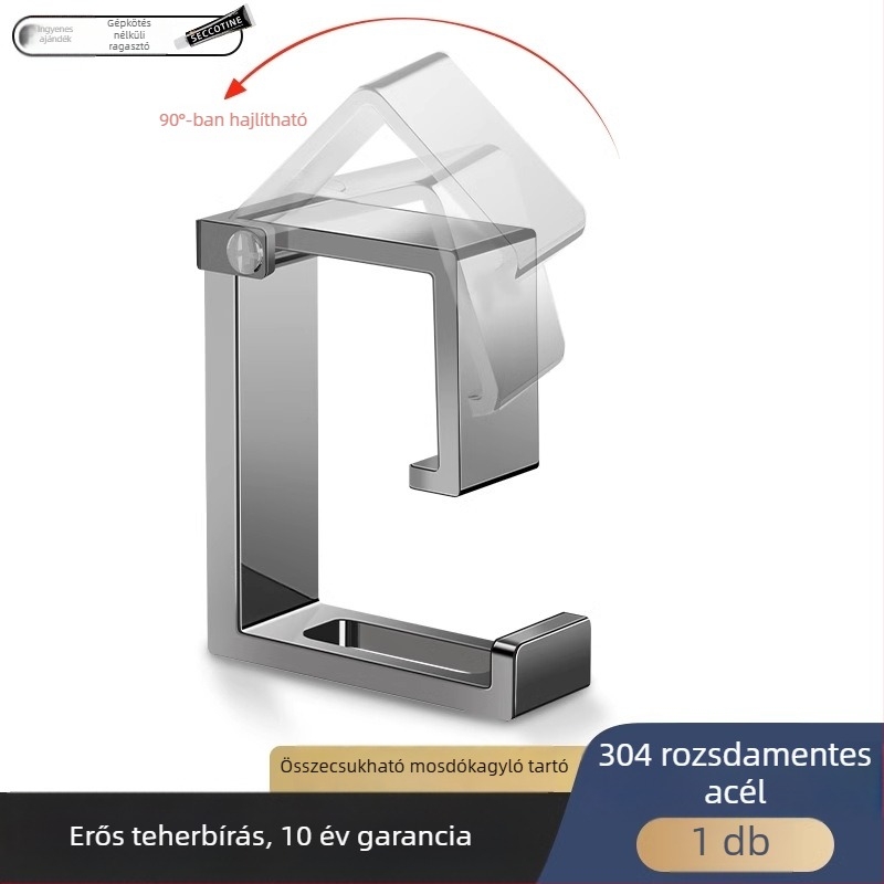 Rozsdamentes acél mosdó akasztó fúrás nélküli rögzítés — modern minimalist dizájn, egyetlen akasztó, teher 1–3 kg