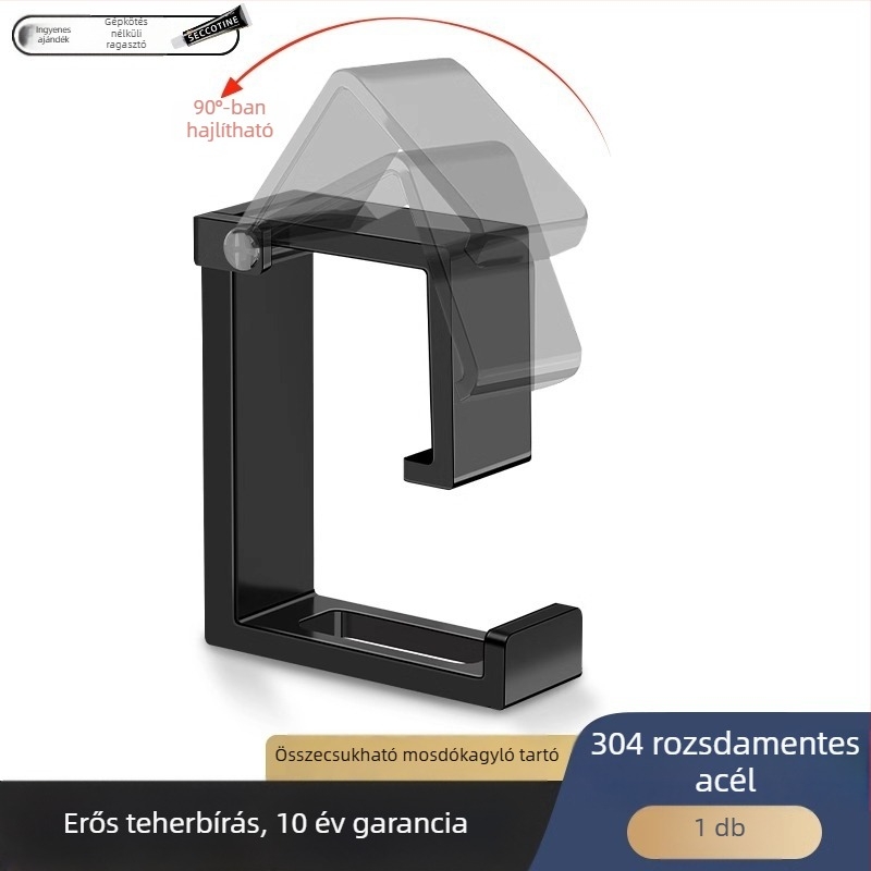 Rozsdamentes acél mosdó akasztó fúrás nélküli rögzítés — modern minimalist dizájn, egyetlen akasztó, teher 1–3 kg