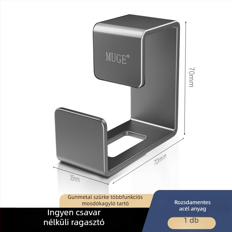 Rozsdamentes acél mosdó akasztó fúrás nélküli rögzítés — modern minimalist dizájn, egyetlen akasztó, teher 1–3 kg