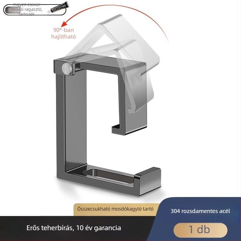 Rozsdamentes acél mosdó akasztó fúrás nélküli rögzítés — modern minimalist dizájn, egyetlen akasztó, teher 1–3 kg