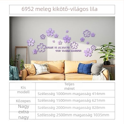 Virágos 3D falikép matrica hálószobához és nappaliba — akril, vízálló dekoráció, modern 3D kialakítás