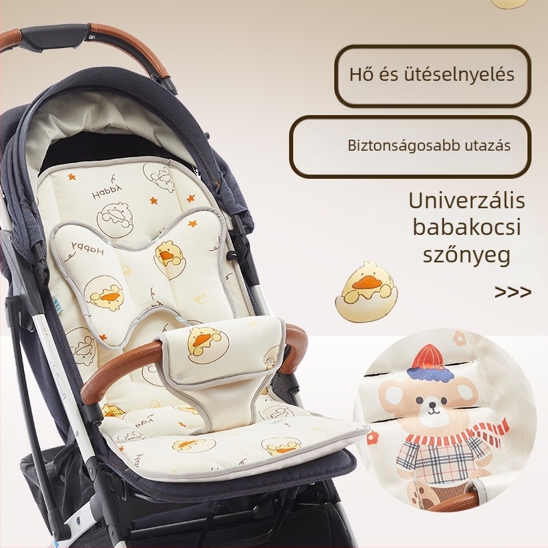 Babakocsi üléspárna – egész éves, kétoldalas, elülső védelemmel; Anyagok: tiszta pamut + selyemszál + ice silk; 0–1 éveseknek; testreszabható