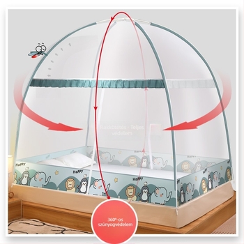 Ágyhoz szúnyogháló — mongol jurta stílus, rajzfilm dizájn, poliészter, üvegszálas keret, szerelés nélkül