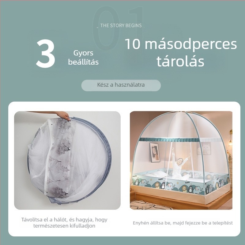 Ágyhoz szúnyogháló — mongol jurta stílus, rajzfilm dizájn, poliészter, üvegszálas keret, szerelés nélkül