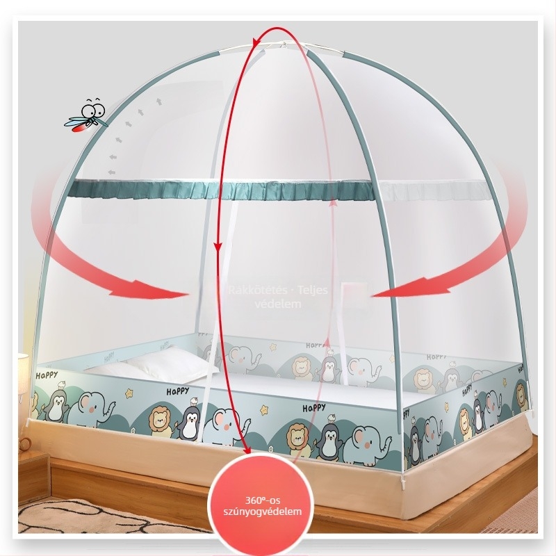 Ágyhoz szúnyogháló — mongol jurta stílus, rajzfilm dizájn, poliészter, üvegszálas keret, szerelés nélkül