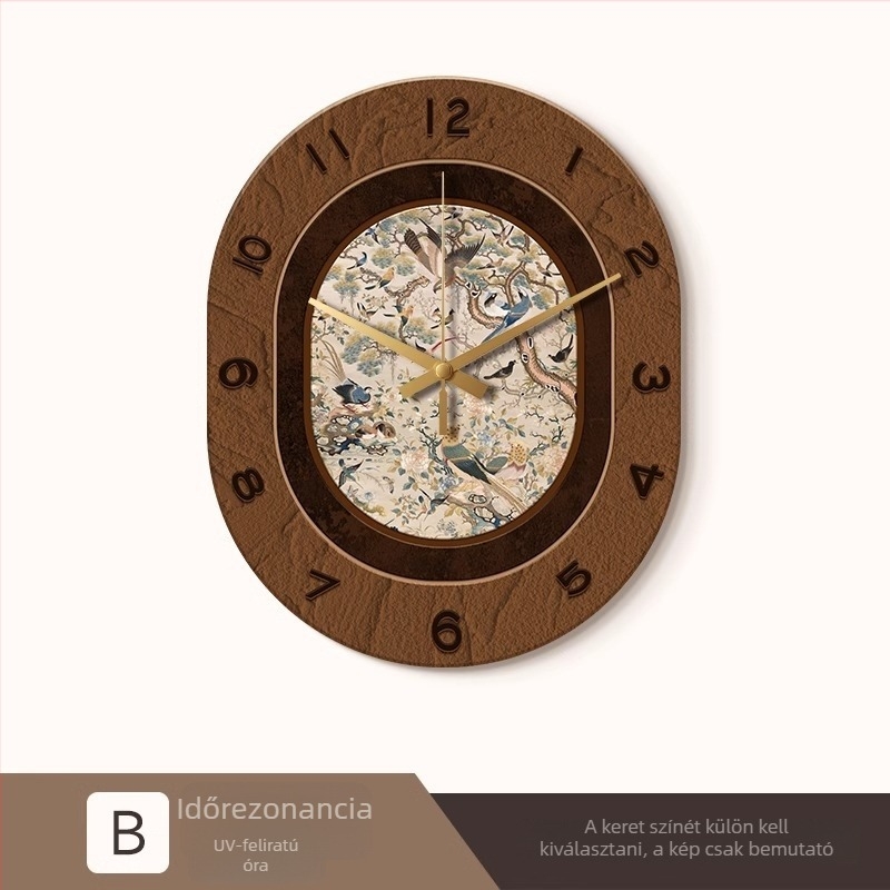 Maillard antik stílusú falióra fa ovális tokkal, mechanikus mozgás (Sun Movement), számlap organikus üvegből