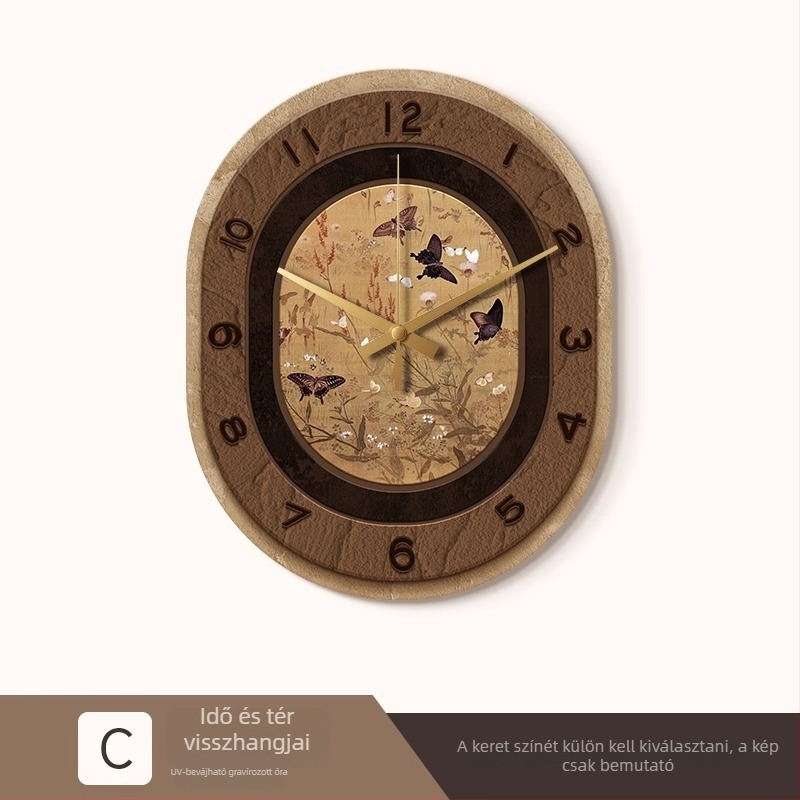 Maillard antik stílusú falióra fa ovális tokkal, mechanikus mozgás (Sun Movement), számlap organikus üvegből