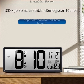 Asztali óra LED kijelzővel, csendes működés, Snooze funkció és éjszakai fény; akkumulátorról működik