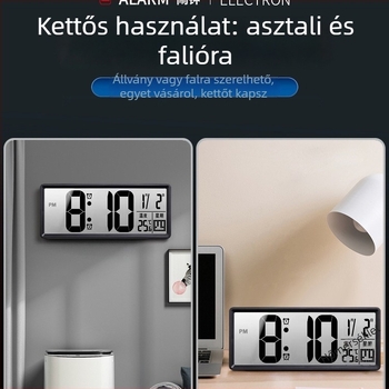 Asztali óra LED kijelzővel, csendes működés, Snooze funkció és éjszakai fény; akkumulátorról működik