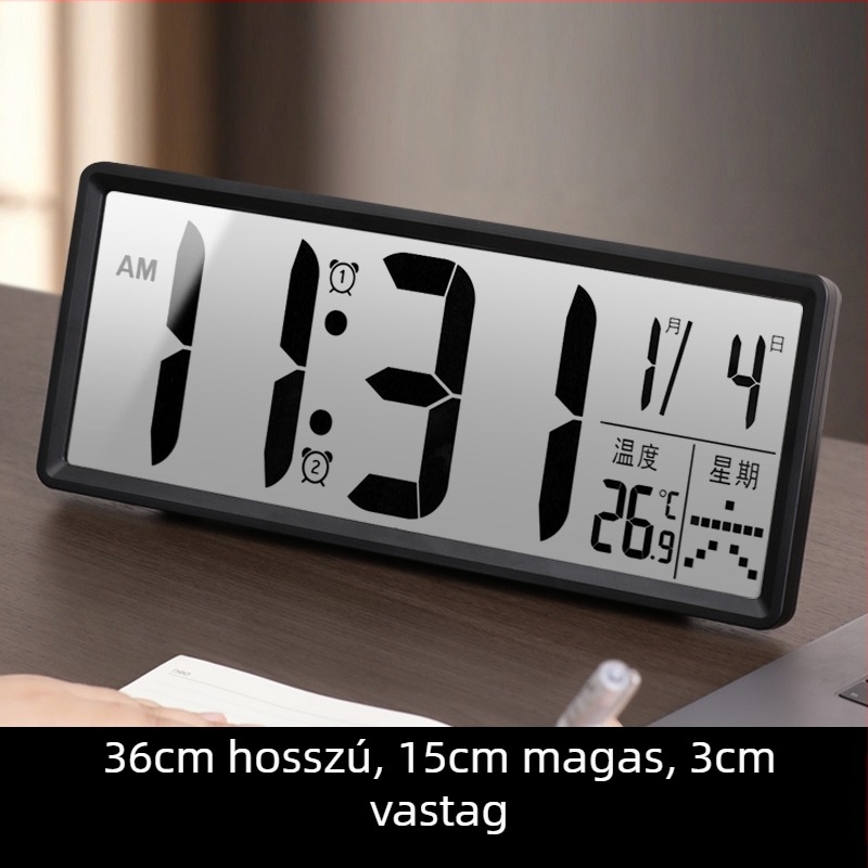 Asztali óra LED kijelzővel, csendes működés, Snooze funkció és éjszakai fény; akkumulátorról működik