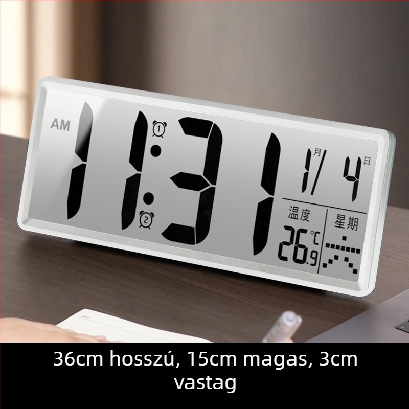 Asztali óra LED kijelzővel, csendes működés, Snooze funkció és éjszakai fény; akkumulátorról működik
