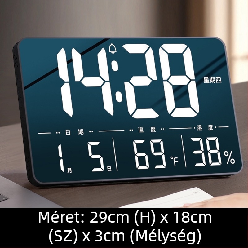 Asztali óra LED kijelzővel, csendes működés, Snooze funkció és éjszakai fény; akkumulátorról működik
