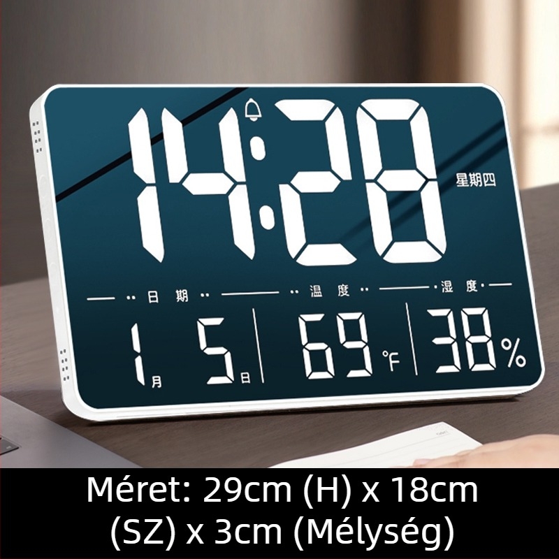 Asztali óra LED kijelzővel, csendes működés, Snooze funkció és éjszakai fény; akkumulátorról működik