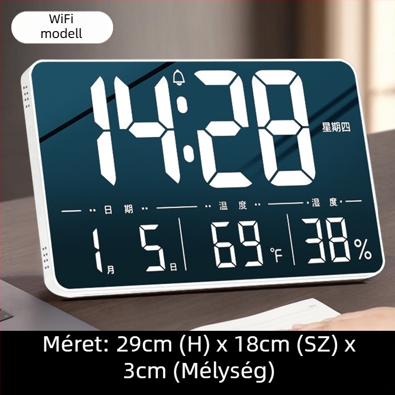 Asztali óra LED kijelzővel, csendes működés, Snooze funkció és éjszakai fény; akkumulátorról működik