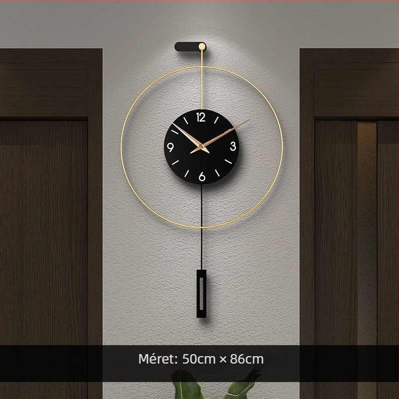 Nappali szobára való falióra, analóg mutatóval, Sun movement mechanizmus, elemmel működő, fém ház, fém számlap