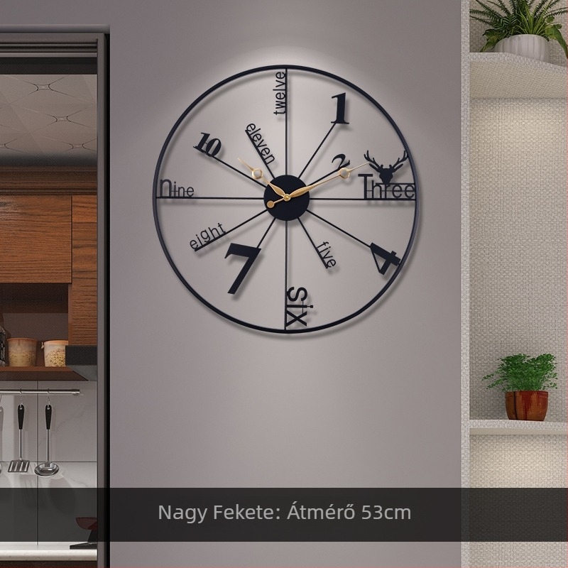 Nappali szobára való falióra, analóg mutatóval, Sun movement mechanizmus, elemmel működő, fém ház, fém számlap