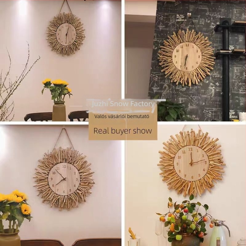 Fali óra, skandináv stílus, kerek fa számlappal, elemes működés, egyoldalas kvarc mechanizmus sima másodpercmutatóval