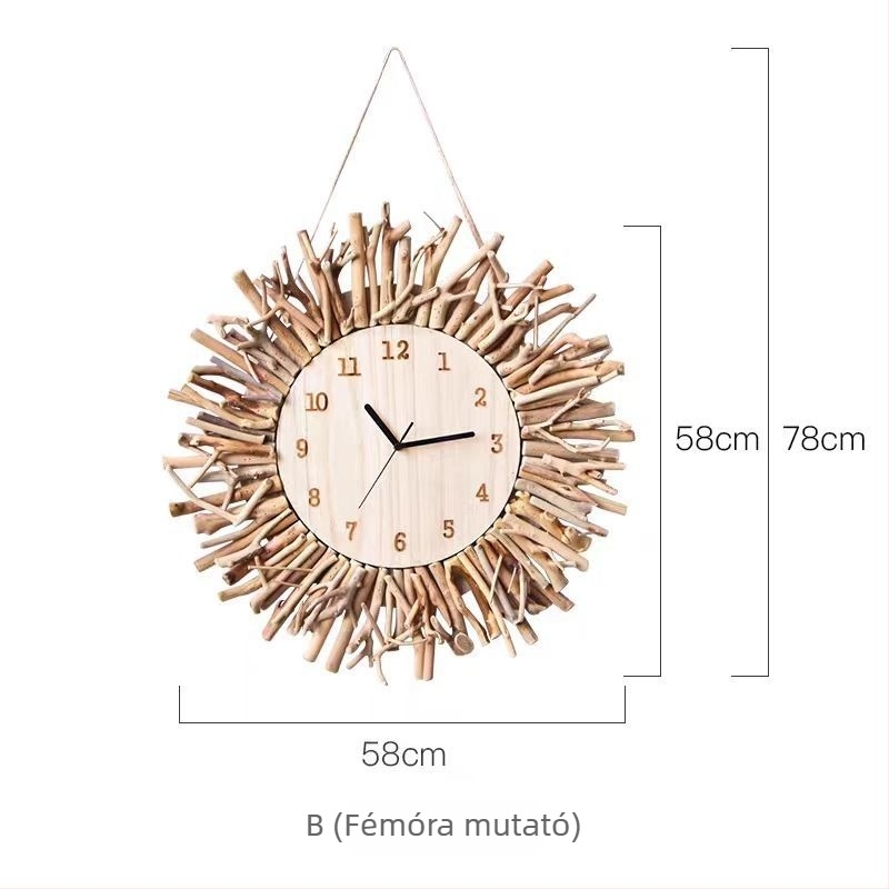 Fali óra, skandináv stílus, kerek fa számlappal, elemes működés, egyoldalas kvarc mechanizmus sima másodpercmutatóval