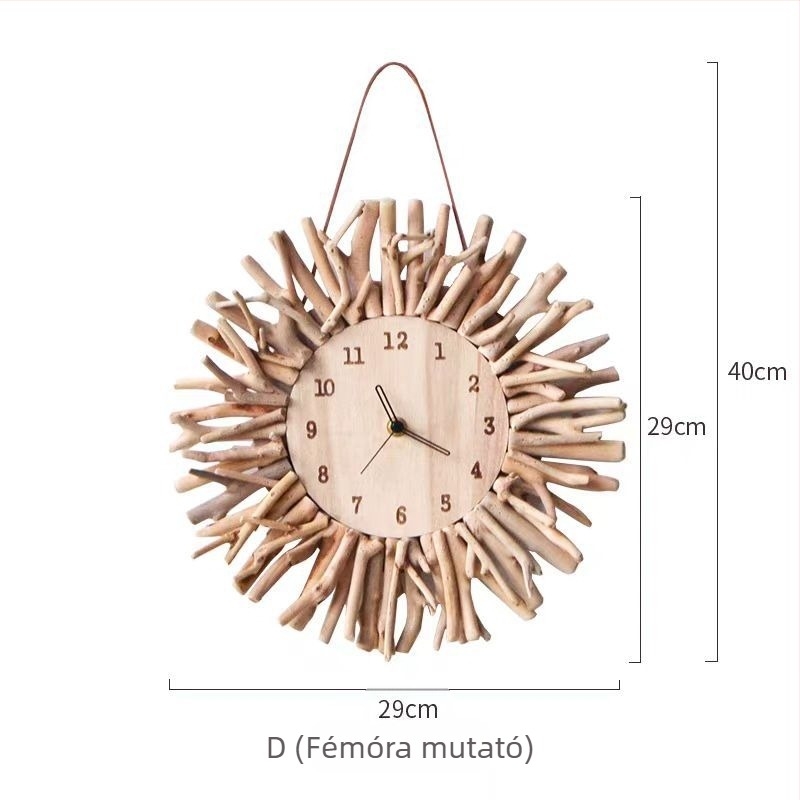 Fali óra, skandináv stílus, kerek fa számlappal, elemes működés, egyoldalas kvarc mechanizmus sima másodpercmutatóval