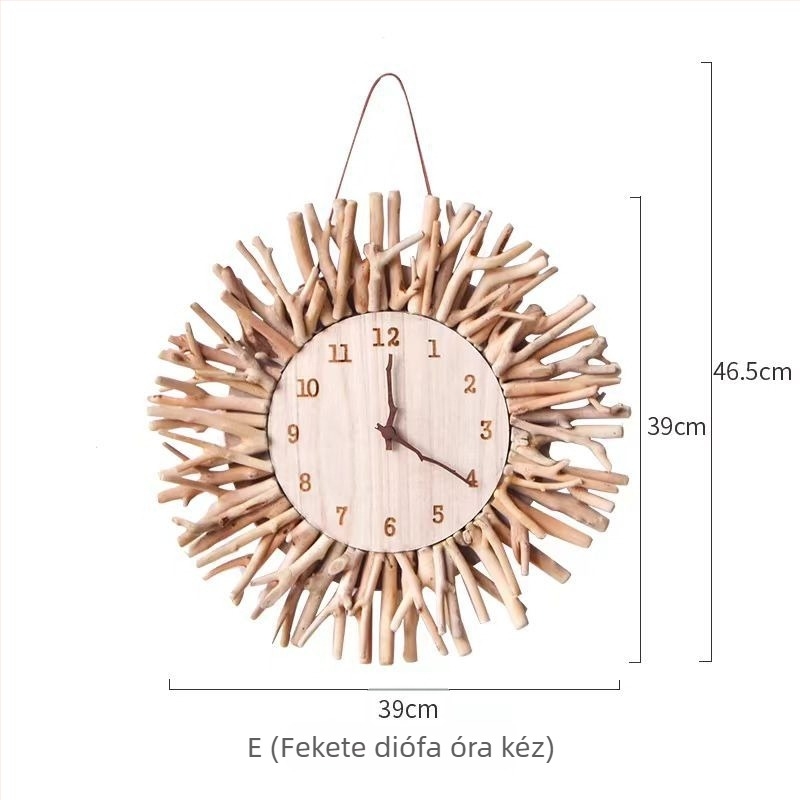 Fali óra, skandináv stílus, kerek fa számlappal, elemes működés, egyoldalas kvarc mechanizmus sima másodpercmutatóval