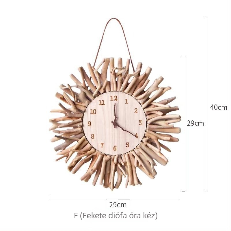 Fali óra, skandináv stílus, kerek fa számlappal, elemes működés, egyoldalas kvarc mechanizmus sima másodpercmutatóval