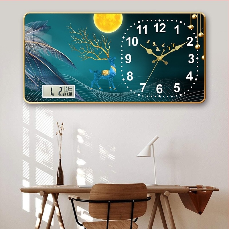 Fali óra LCD kijelzővel és öröknaptárral, téglalap alakú modern dizájn, Seiko kvarc mozgás, akkumulátorral működik