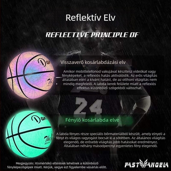 Reflektív fényű kosárlabda éjszakai világítással, fluoreszcens bevonattal, kopásálló, csúszásmentes, puha bőr felületű, felnőttek és tinédzserek számára