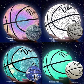 Reflektív fényű kosárlabda éjszakai világítással, fluoreszcens bevonattal, kopásálló, csúszásmentes, puha bőr felületű, felnőttek és tinédzserek számára
