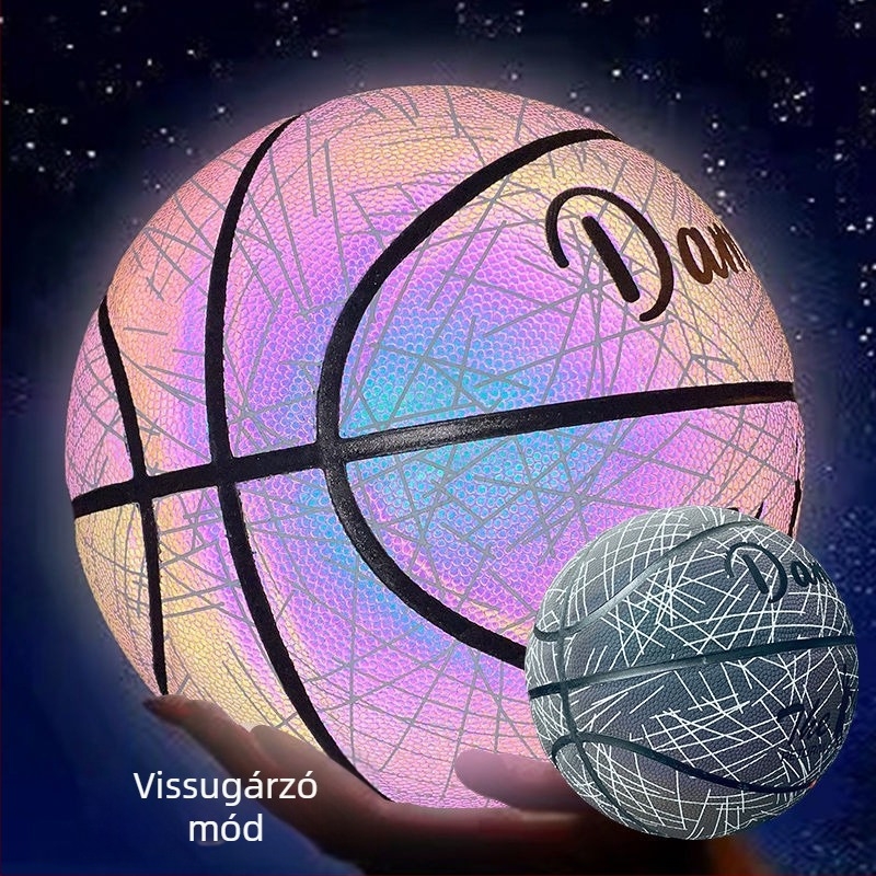 Reflektív fényű kosárlabda éjszakai világítással, fluoreszcens bevonattal, kopásálló, csúszásmentes, puha bőr felületű, felnőttek és tinédzserek számára