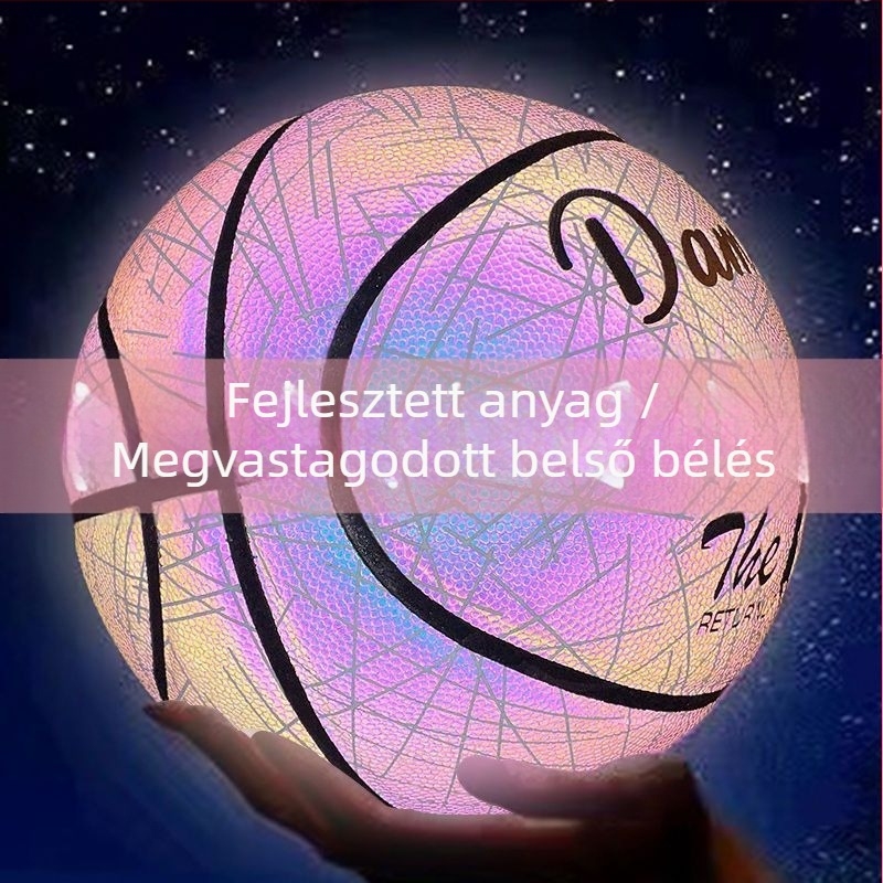 Reflektív fényű kosárlabda éjszakai világítással, fluoreszcens bevonattal, kopásálló, csúszásmentes, puha bőr felületű, felnőttek és tinédzserek számára