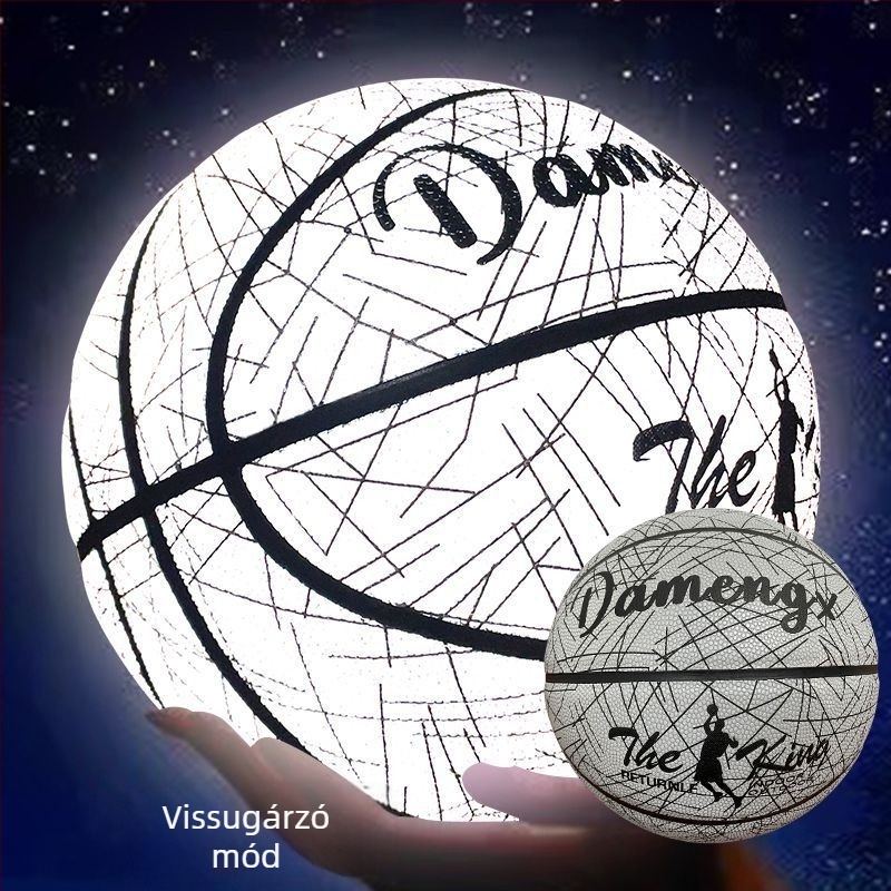 Reflektív fényű kosárlabda éjszakai világítással, fluoreszcens bevonattal, kopásálló, csúszásmentes, puha bőr felületű, felnőttek és tinédzserek számára