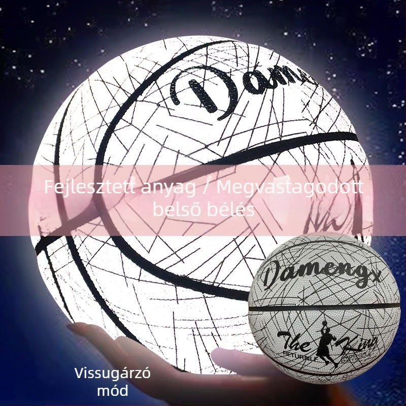 Reflektív fényű kosárlabda éjszakai világítással, fluoreszcens bevonattal, kopásálló, csúszásmentes, puha bőr felületű, felnőttek és tinédzserek számára