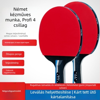 Asztaliteniszütő, kettős oldalú kezdők és gyerekek számára, magas rugalmasság; Basswood test; Long-glue gumi; ütés típusa Direct shot; alkalmas tollaslabdára és teniszre