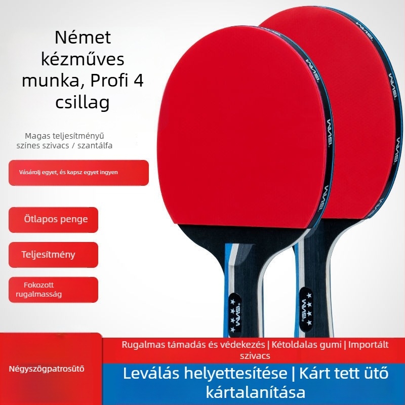 Asztaliteniszütő, kettős oldalú kezdők és gyerekek számára, magas rugalmasság; Basswood test; Long-glue gumi; ütés típusa Direct shot; alkalmas tollaslabdára és teniszre