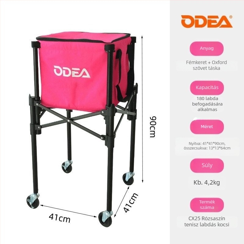 Odea Teniszlabda Kosár – Hordozható Fém Állvány, Gumi Anyag, Görgőkkel, Labdagyűjtő