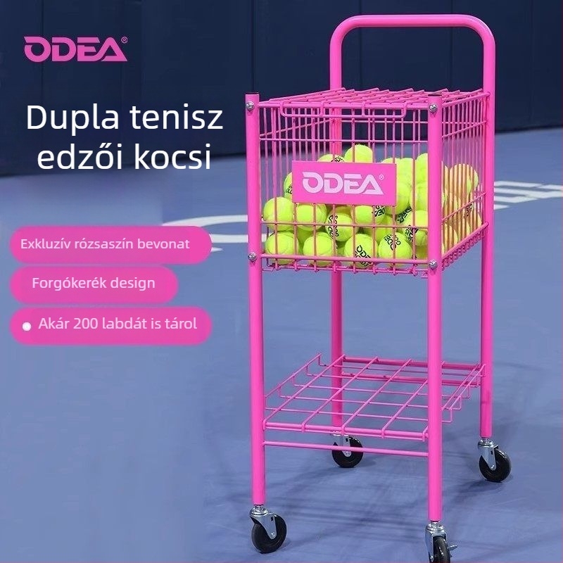 Odea Teniszlabda Kosár – Hordozható Fém Állvány, Gumi Anyag, Görgőkkel, Labdagyűjtő