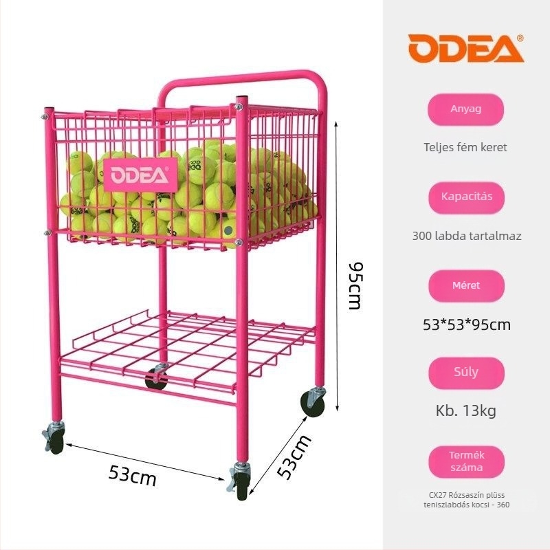 Odea Teniszlabda Kosár – Hordozható Fém Állvány, Gumi Anyag, Görgőkkel, Labdagyűjtő